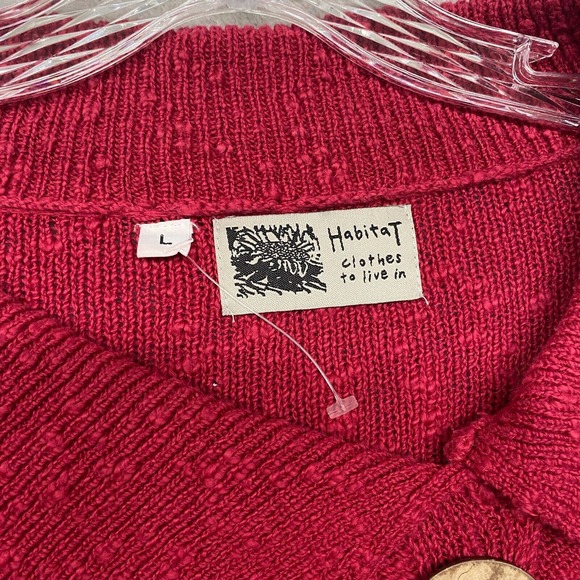 Habitat Womens Sweater Red Large Lagenlook Pullover Button Knit Boxy Casual Top - Picture 12 of 13